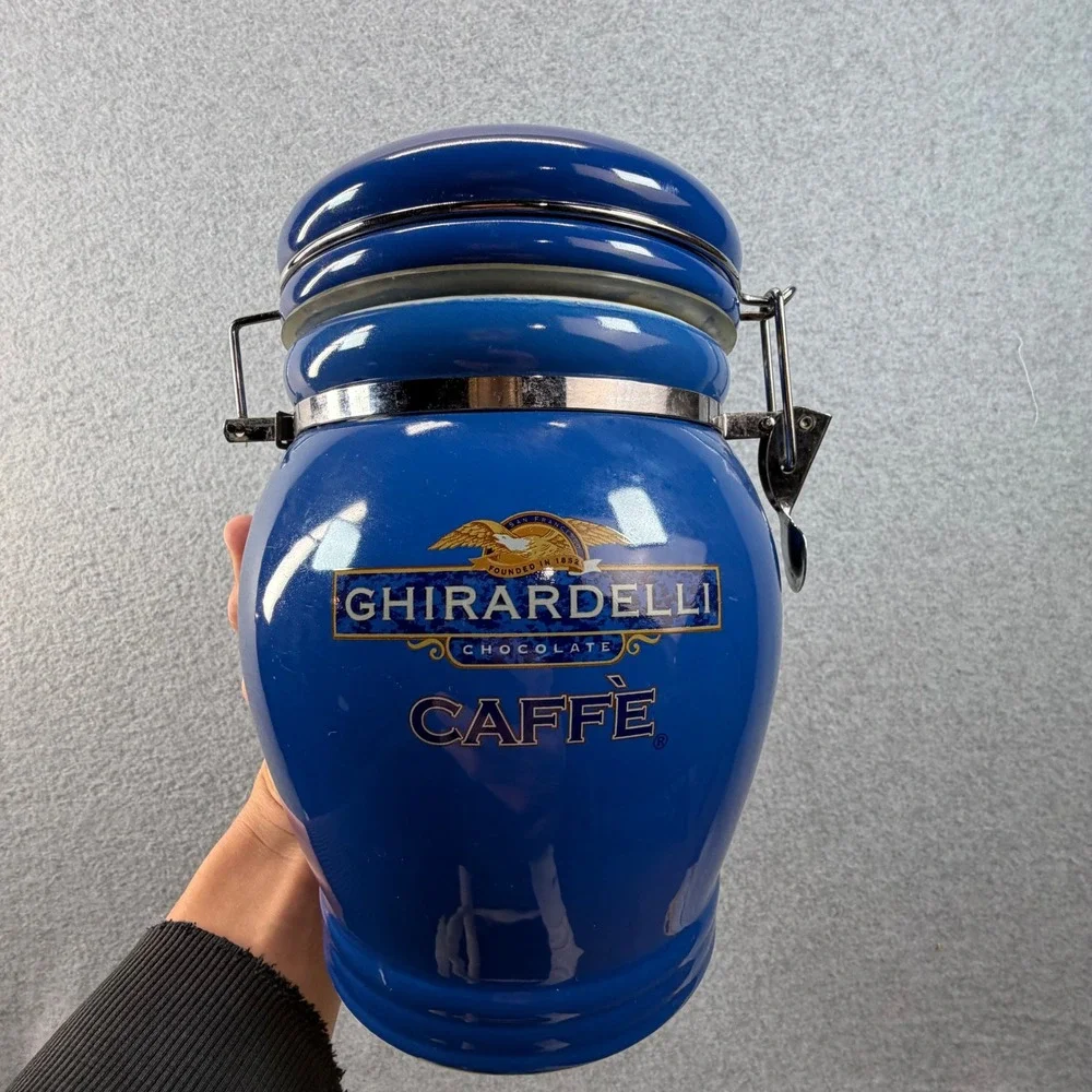 Ghirardelli Caffe Cobalt Blue Ceramic Airtight Canister Jar with Toggle Latch